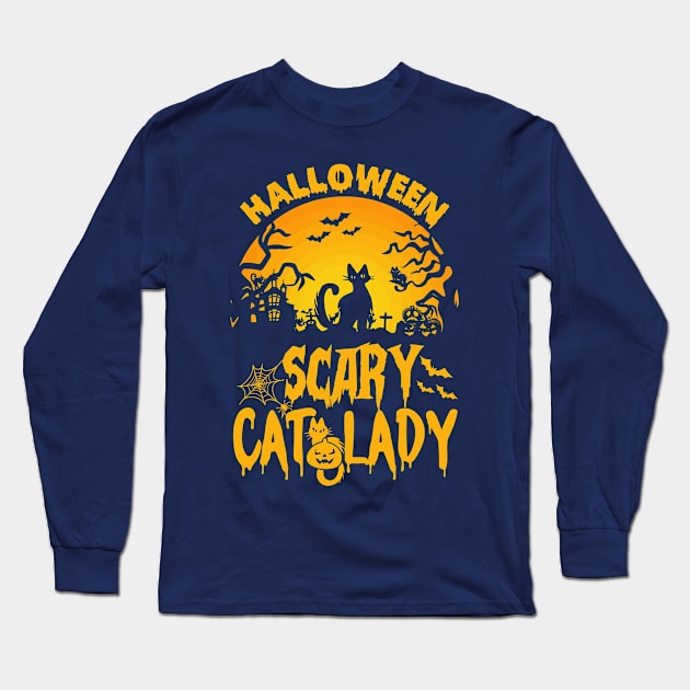 Halloween Cat Lady Long Sleeve T-Shirt by Happy Art Designs